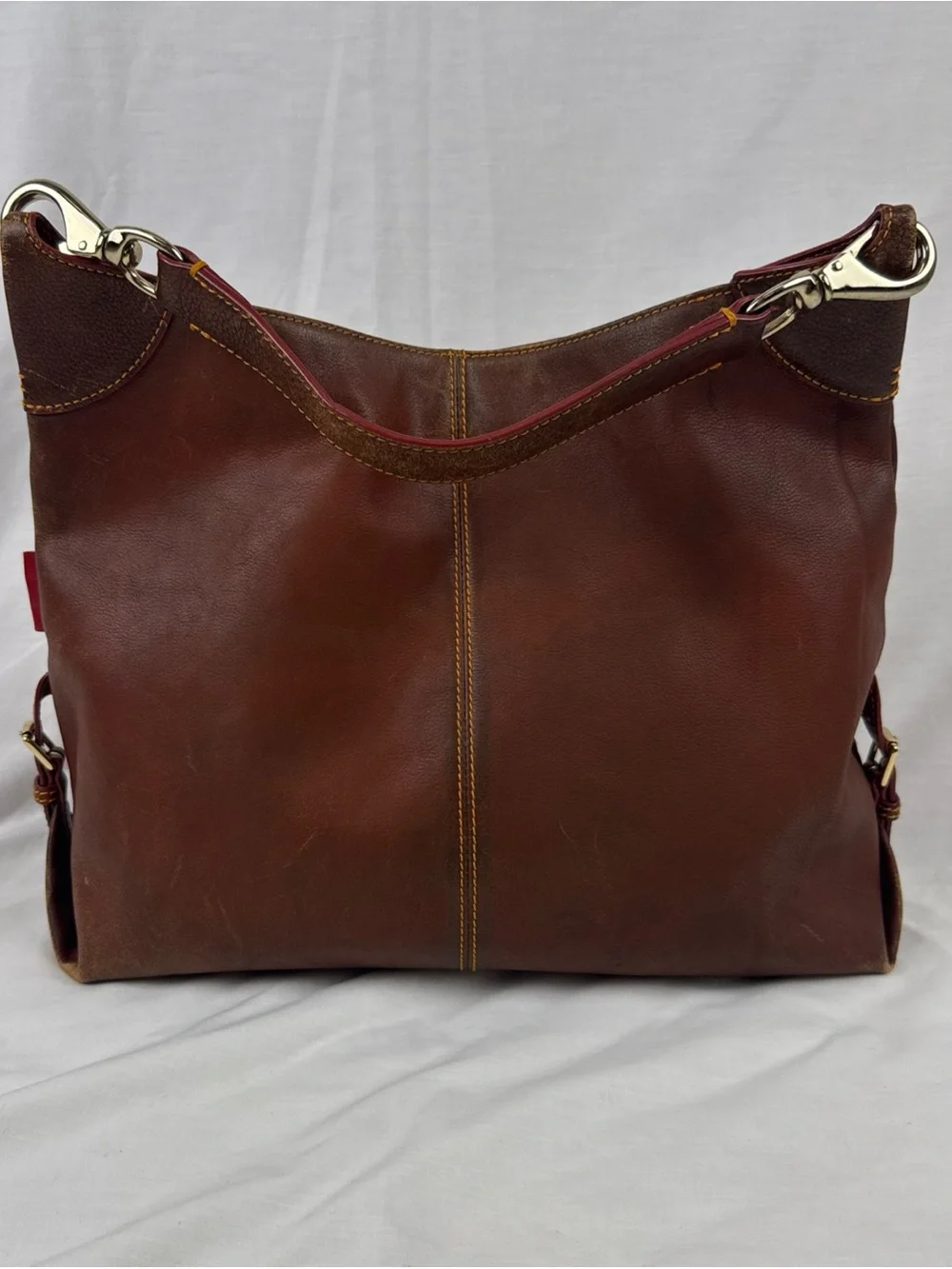 Vintage Dooney & Bourke Brown Leather Hobo Shoulder Bag with Brass Logo